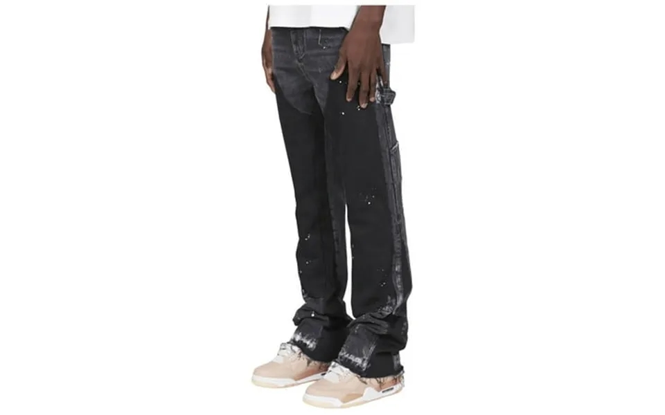 Upioiwer Male Jeans Stretch Patch 34x34 Color Block Print Denim Loose Straight Stacked Flared Pants Mens Work Pants 34x3
