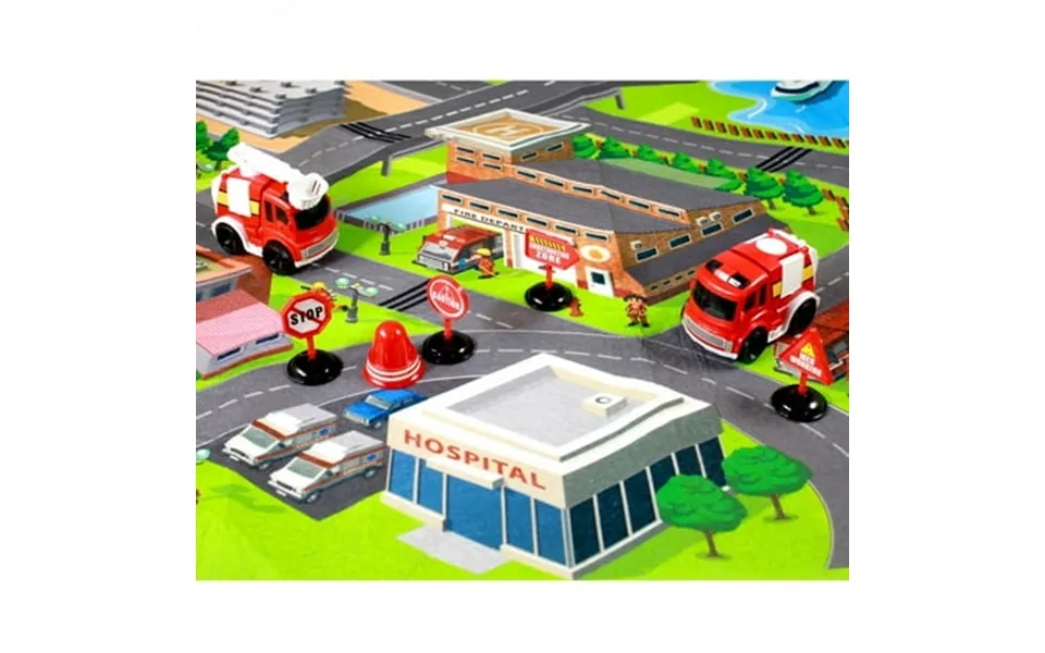 Urban Transport Play Mat Set Friction Powered Vehicles City Fire Station Theme