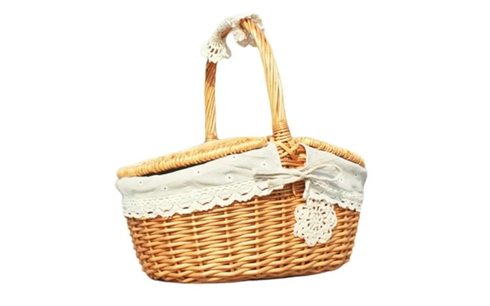 Urmagic For Camping Outdoor Birthday Party Wicker Picnic Basket With Lid And Handle Picnic Small Basket