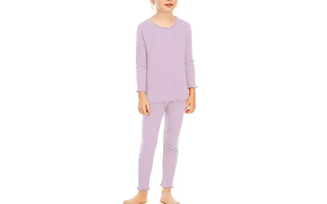Urmagic Little Big Child Girls Long Sleeve Cotton Frill Knit Pajamas Set Solid Sleepear product image