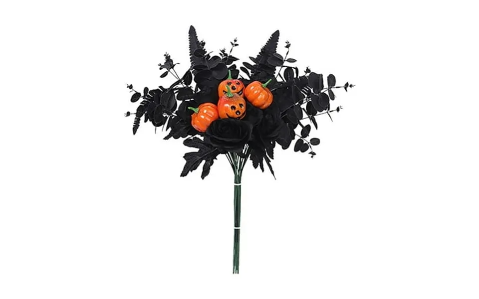 Uutvmp Halloween Flower Bouquet Artificial Roses With Pumpkin Black Artificial Flowers Halloween Bouquet With Black Euca