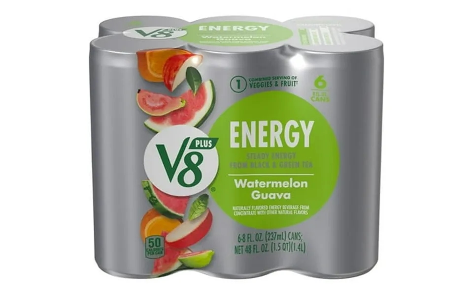 V8 Energy Watermelon Guava Juice Energy Drink 8 Fl Oz Can 6 Pack - 2 Pack