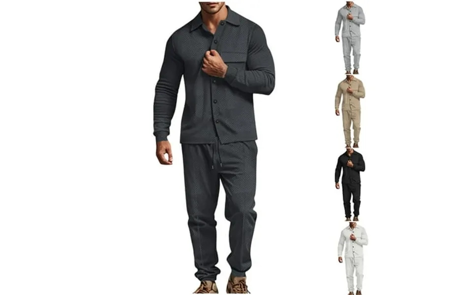 Vbtapa Men S 2 Piece Outfits Solid Casual Sweatsuit Long Sleeve Button Down Shirt Drawstring Jogger Pants Matching Loung