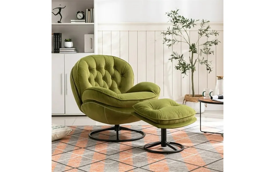 Velvet Swivel Accent Chair With Ottoman Set Modern Lounge Chair With Footrest Comfy Armchair With 360 Degree Swiveling F