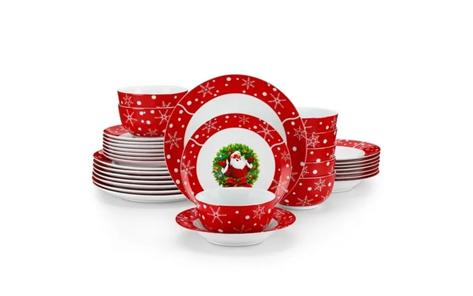 Veweet 32 Piece Dinnerware Set Porcelain Dish Plate Set For 8 Person Dinner Set Series Santaclaus