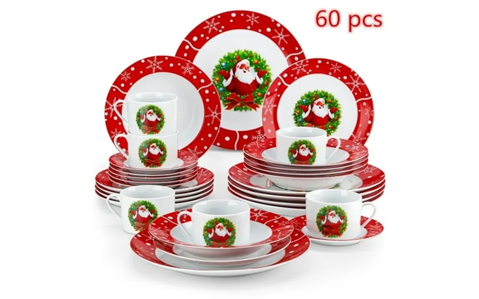 Veweet 60 Piece Dinnerware Set Porcelain Dish Plate Set For 12 Person Dinner Set Series Santaclaus