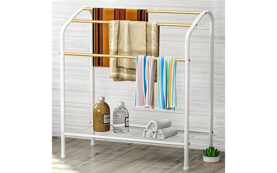 Vgbyuj Freestanding 3-tier Towel Rack With Bottom Shelf 3 Hanging Bar Towel Rack For Bathroom Laundry Room And Dorm Whit