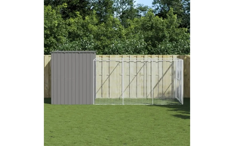 Vidaxl Dog House With Run Anthracite 84.3 X260.2 X71.3 Galvanized Steel