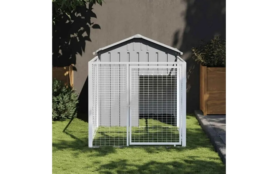 Vidaxl Dog House With Run Light Gray 46.1 X79.1 X48.4 Galvanized Steel