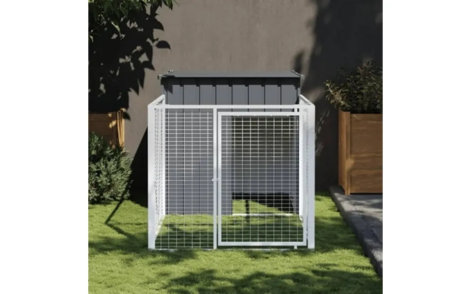 Vidaxl Dog House With Run Outdoor Dog Kennel Cage Shelter Galvanized Steel