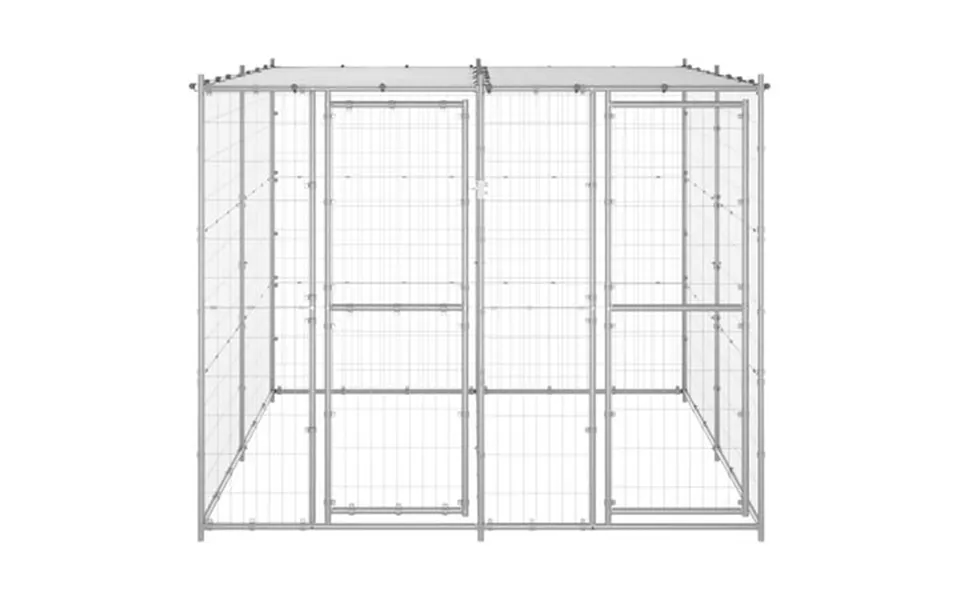 Vidaxl Outdoor Dog Kennel Galvanized Steel With Roof 52.1 Ft