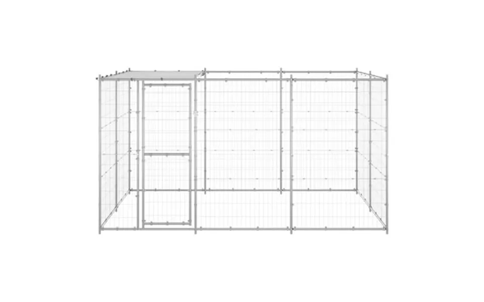 Vidaxl Outdoor Dog Kennel Galvanized Steel With Roof 78.1 Ft