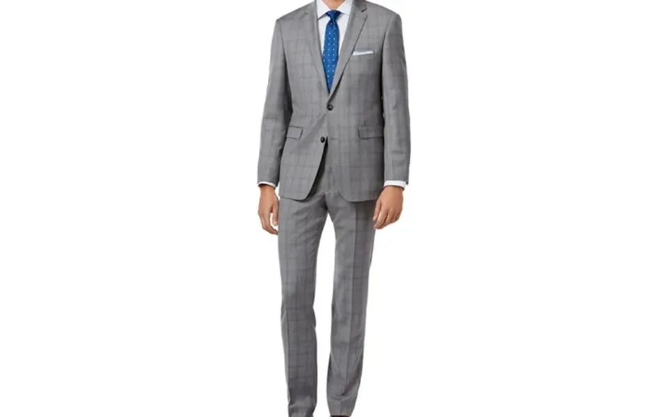 Vince Camuto Mens 2 Piece Windowpane Formal Tuxedo Grey 44 Long 37w X 40l