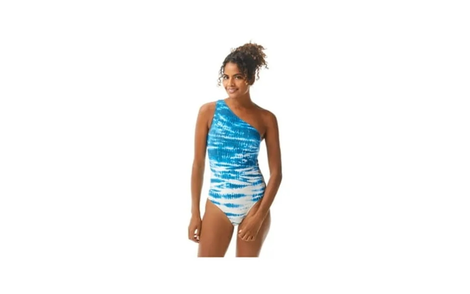 Vince Camuto Swim Women S Blue Tie Dye Stretch Lined Strappy-side Moderate Coverage Cutout One Shoulder One Piece Swimsu