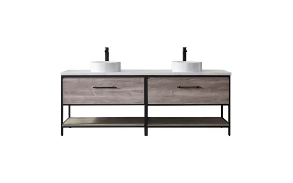 Vinnova Murica 84 White Top And Vessel Sink Double Vanity Mexican Oak No Mirror