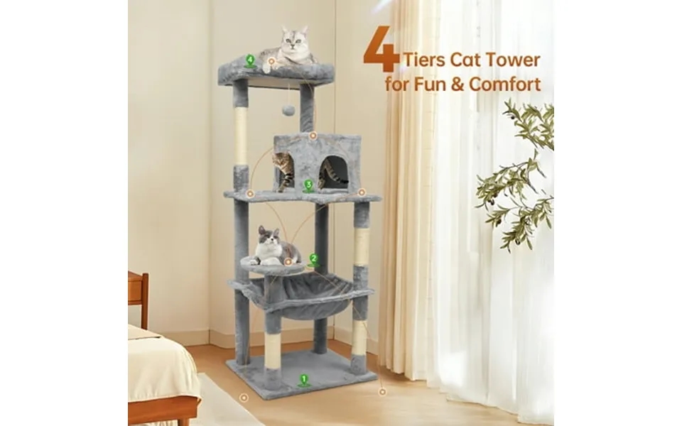Vipsafe 56-inch Cat Tree With 4 Tiers Sisal Scratching Posts Toys And Cozy Bed For Indoor Cats