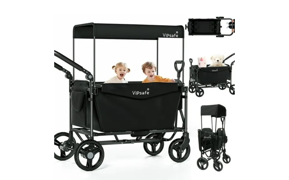Vipsafe Foldable Wagon Stroller For 2 Kids Multifunctional Wagon With Detachable Canopy Pull & Push Handle And Easy Stor
