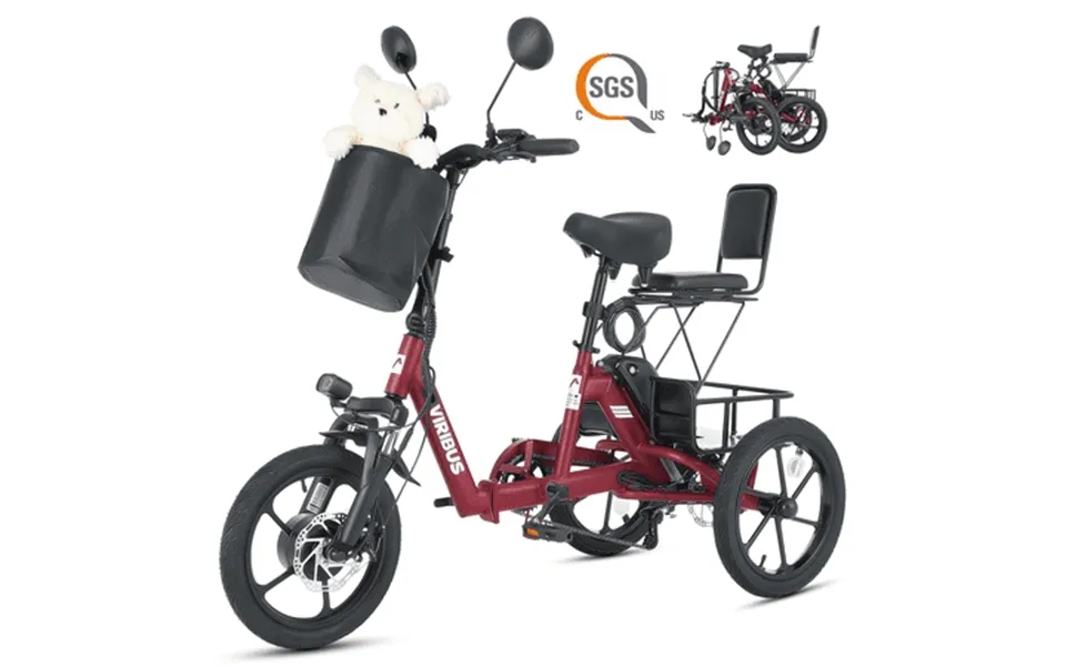 Viribus 16 In. Folding Electric Trike With Dual Seats 350w Motor 48v 10