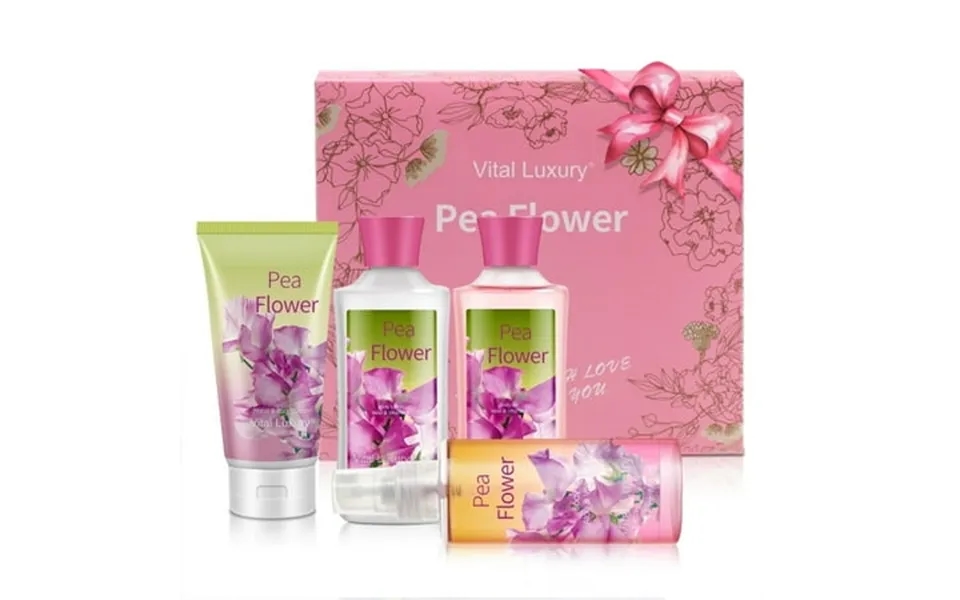Vital Luxury Bath & Body Kit 4 Pcs Pea Flower Scent Home Spa Set For Adult With Hand Cream Body Lotion Shower Gel And Mi