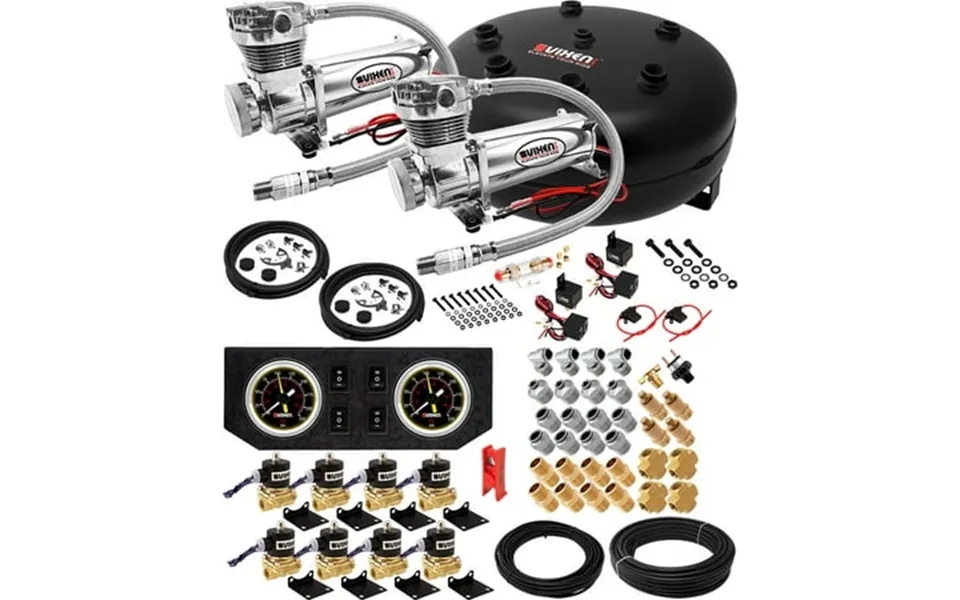 Vixen Air Suspension Kit For Truck Car Bag Air Ride Spring. On Board System- Dual 200psi Compressor 4 Gallon Tank