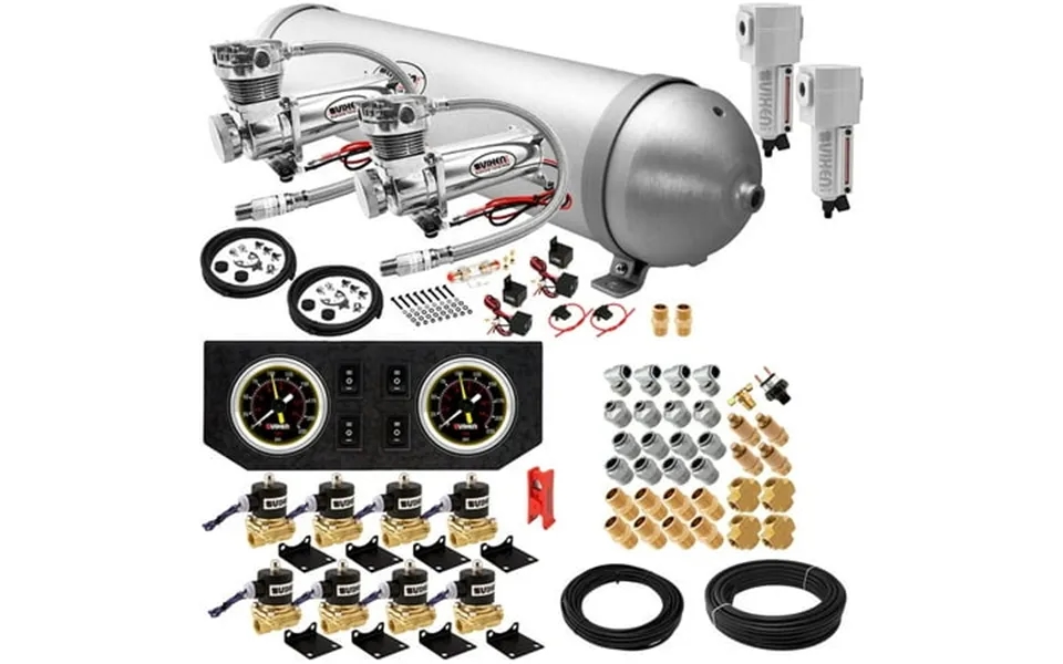 Vixen Air Suspension Kit For Truck Car Bag Air Ride Spring. On Board System- Dual 200psi Compressor 5 Gallon Aluminum Ta