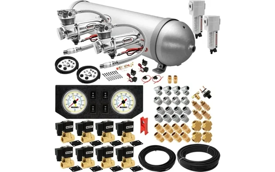 Vixen Air Suspension Kit For Truck Car Bag Air Ride Spring. On Board System- Dual 200psi Compressor 5 Gallon Aluminum Ta
