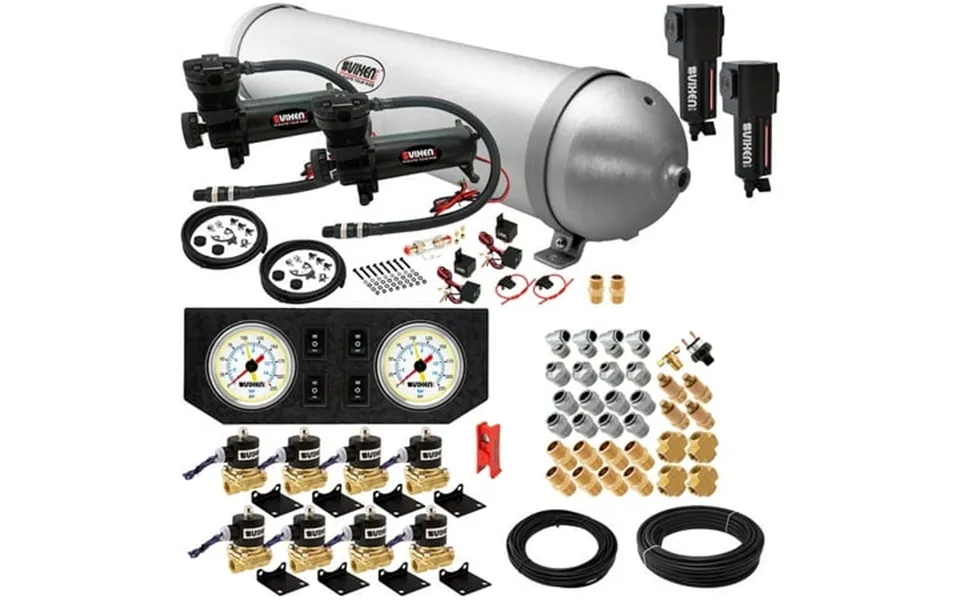 Vixen Air Suspension Kit For Truck Car Bag Air Ride Spring. On Board System- Dual 200psi Compressor 5 Gallon Aluminum Ta