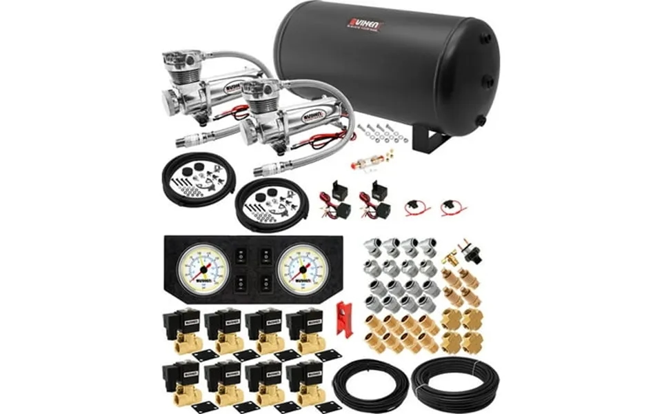 Vixen Air Suspension Kit For Truck Car Bag Air Ride Spring. On Board System- Dual 200psi Compressor 6 Gallon Tank