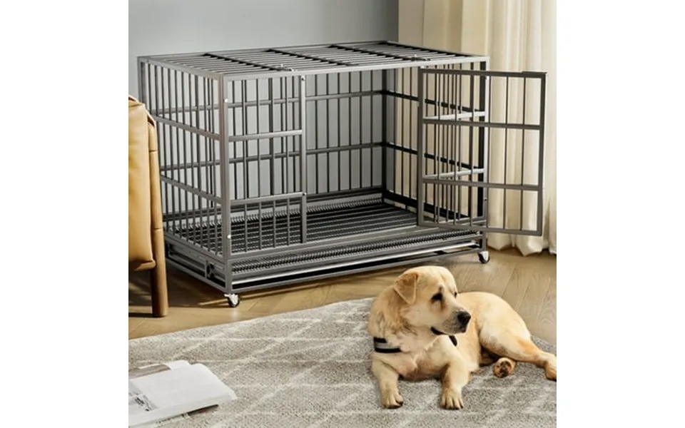 Waleaf 48 Inch Heavy Duty Dog Crate Cage With Wheels For Indoor Large Dog Kennel With Removable Tray