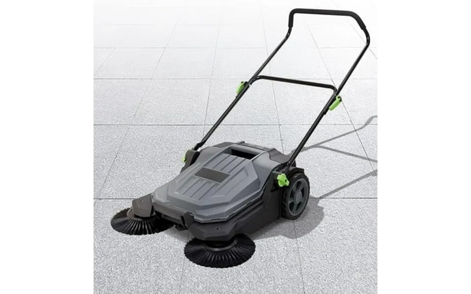 Walk-behind Hand Push Floor Sweeper 25.6 Sweeping Width Floor Sweeper Manual Non-electric 5-gallon Waste Container Angle