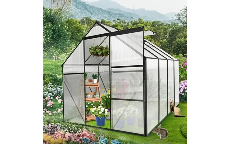 Walk-in Green House For Outisde Seizeen Heavy Duty Polycarbonate Greenhouse With Aluminum Frame Raised Base Skylight Sli