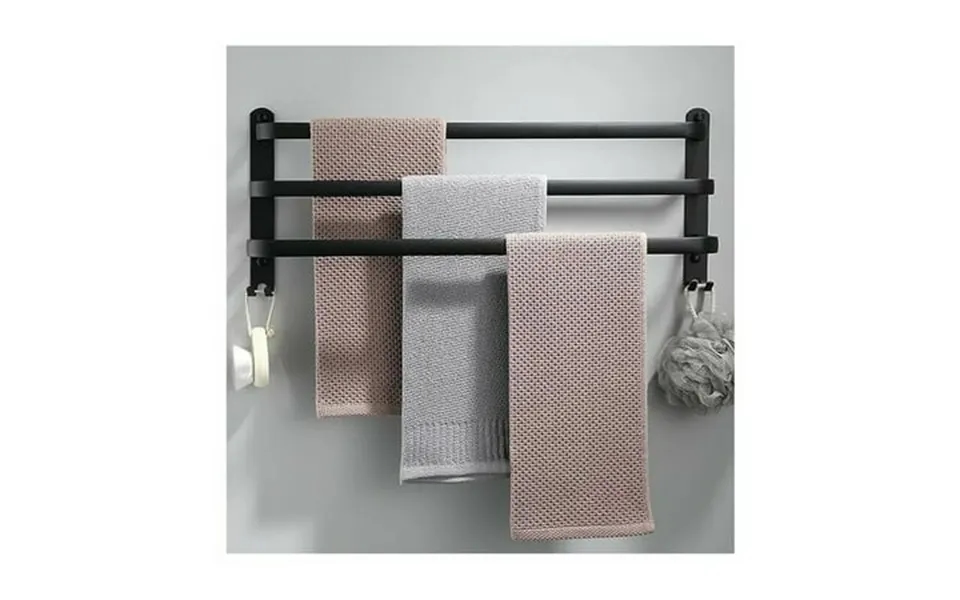 Wall-mounted Aluminium Towel Rail 3 Levels With Hooks 60 Cm Waterproof Black Towel Rail For Bathroom Kitchen Bathroom-