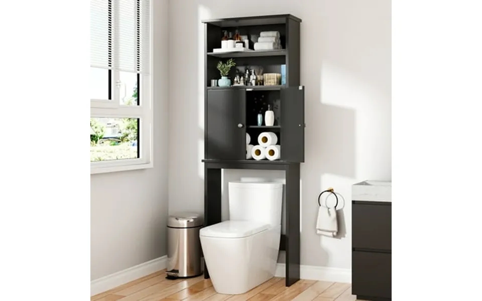 Walsunny Over The Toilet Storage Cabinet Bathroom Adjustable Shelf Organizer With Open Bottom Bar And Anti-tip Device Bl