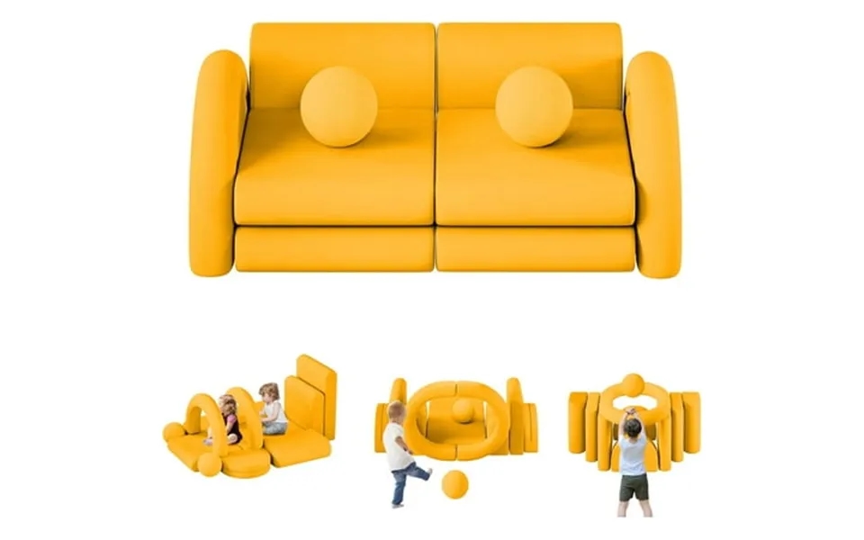 Wanan 12pcs Modular Kids Play Couch With Balls And Tunnel Toddler Sofa For Playroom Yellow