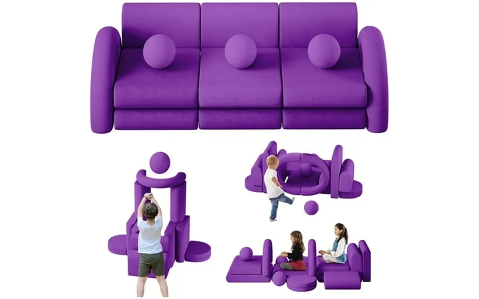 Wanan 16pcs Modular Kids Play Couch With Balls And Tunnel Toddler Sofa For Playroom Purple
