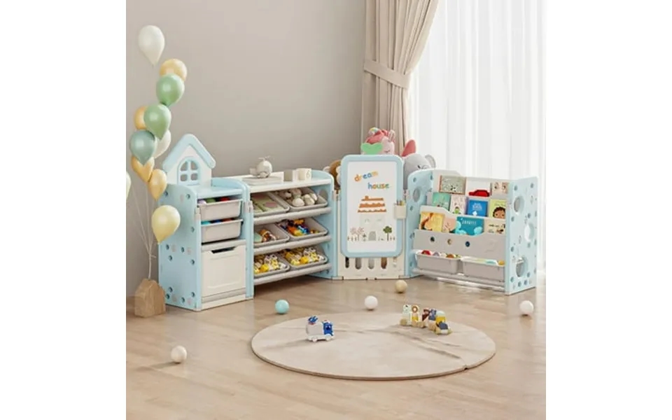 Wanan Foldable 3-tier Bookshelf For Kids Toy Storage Organizer With 10 Removable Bins Drawing Board 3 Brushes Light Blue