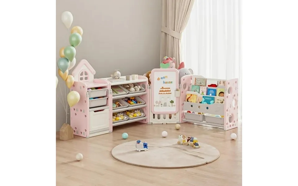 Wanan Foldable 3-tier Bookshelf For Kids Toy Storage Organizer With 10 Removable Bins Drawing Board 3 Brushes Light Pink