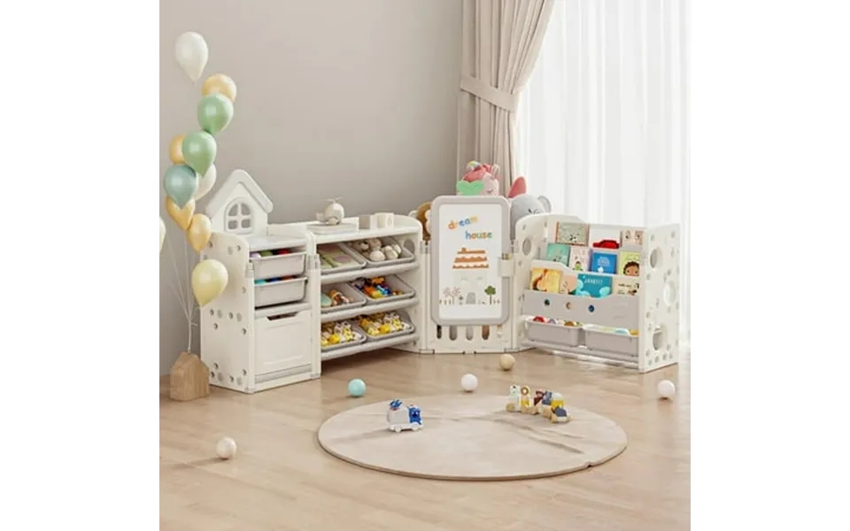 Wanan Foldable 3-tier Bookshelf For Kids Toy Storage Organizer With 10 Removable Bins Drawing Board 3 Brushes Off-white
