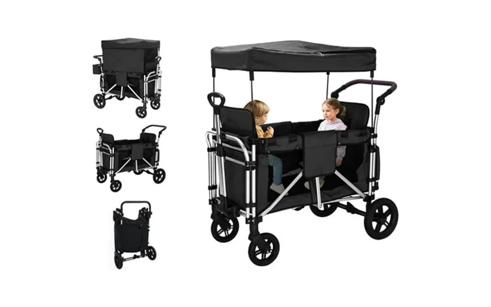 Wanan Stroller Wagon For 2 Kids Wagon Stroller With 2 High Seat 5-point Harnesses Adjustable Canopy Foldable Stroller Wa