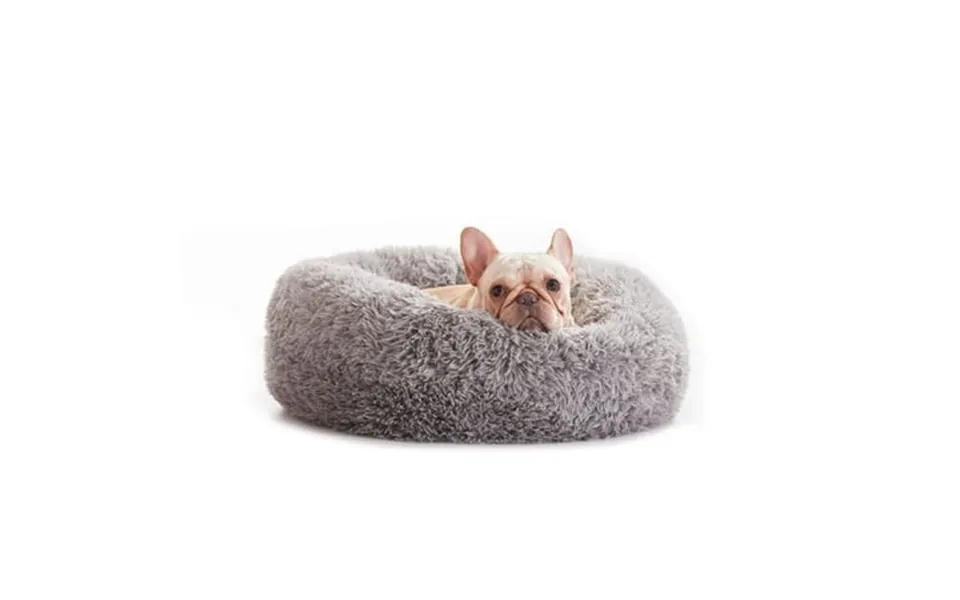 Wataniya Calming Donut Dog Bed 24 Anti-anxiety Cozy Soft Plush Faux Fur Round Pet Bed Grey