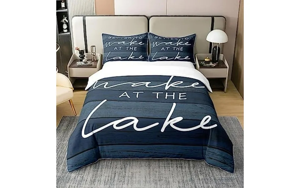 Welcome To Lake Cabin Duvet Cover 100% Cotton Lake Rules Bedding Set Lake Paddle Decor Navy Blue Bedspread Cover Twin Si