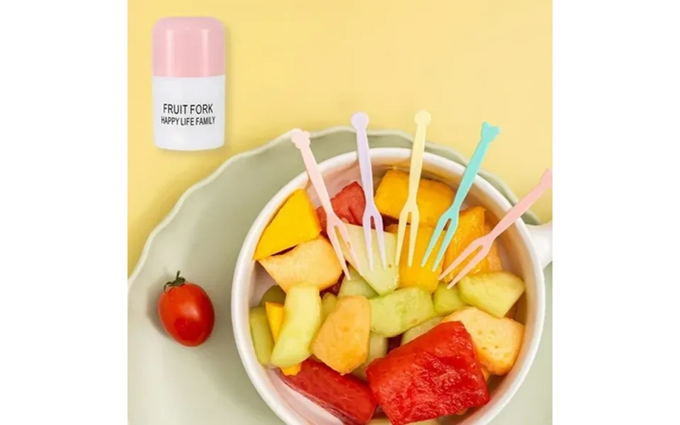 Weloille Fruit Fork Set Plastic 2 - Tooth Skewers Boxed Ideal For Home Use Eat Fruit Cake Dessert Snacks With Ease Pract