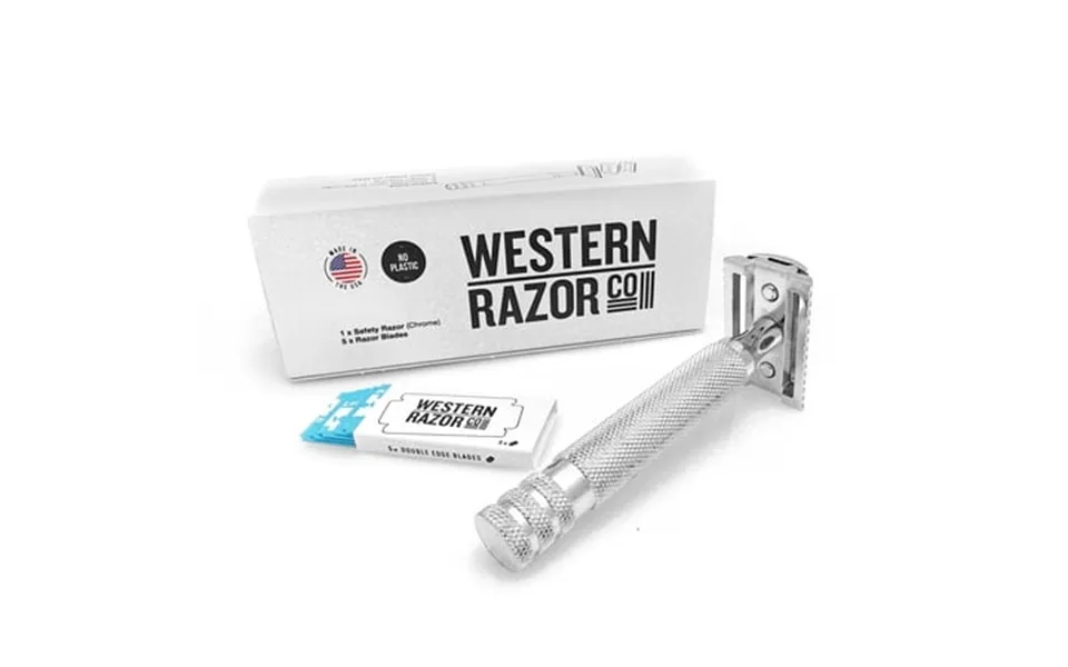 Western Razor High Noon Premium Safety Razor Made In Usa With 5 Refill Blades Chrome