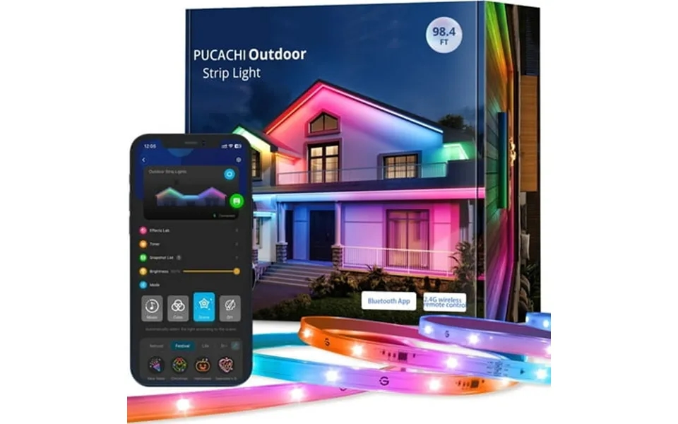Whatook Outdoor Led Light Strip 98.4ft With 60led Smart Outdoor Lights App Controlled Ip65 Waterproof For Patio Eaves Ha