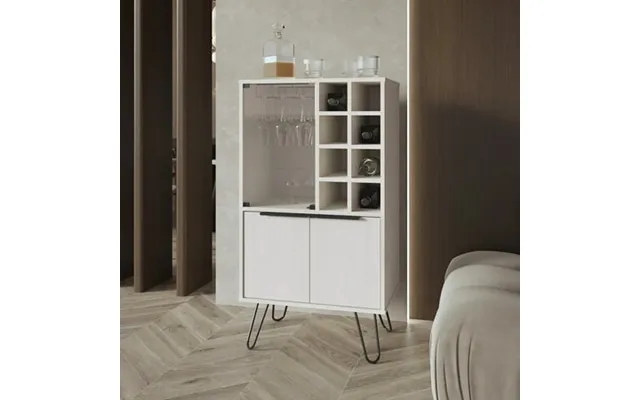 White Bar Cabinet With Wine And Glass Holder Made Oak Style Holds 8 Wines More Storage For Accessories product image