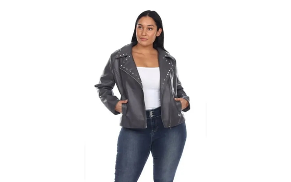 White Mark Women S Plus Size Pu Faux Leather Studded Jacket