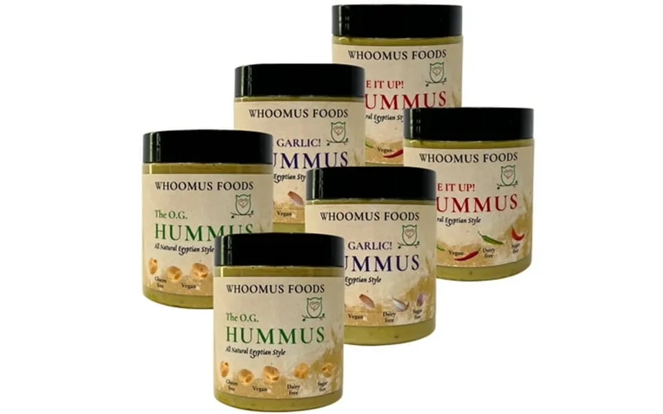 Whoomus All Natural Hummus - Variety Pack Gourmet Flavors Original Garlic And Spicy 8oz 6 Pack