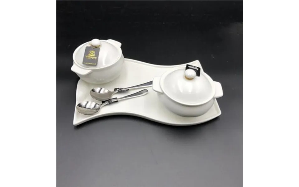 Wilmax Wl-555013 Individual Baking Pots With A Soup Spoon & Curved Serving Dish Set - Set Of 2
