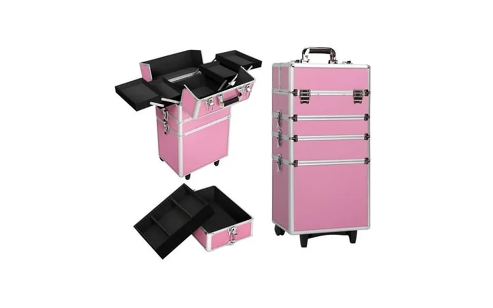 Winado Aluminum Rolling Space-saving Makeup Case Box Travel Cosmetic Organizer Pink