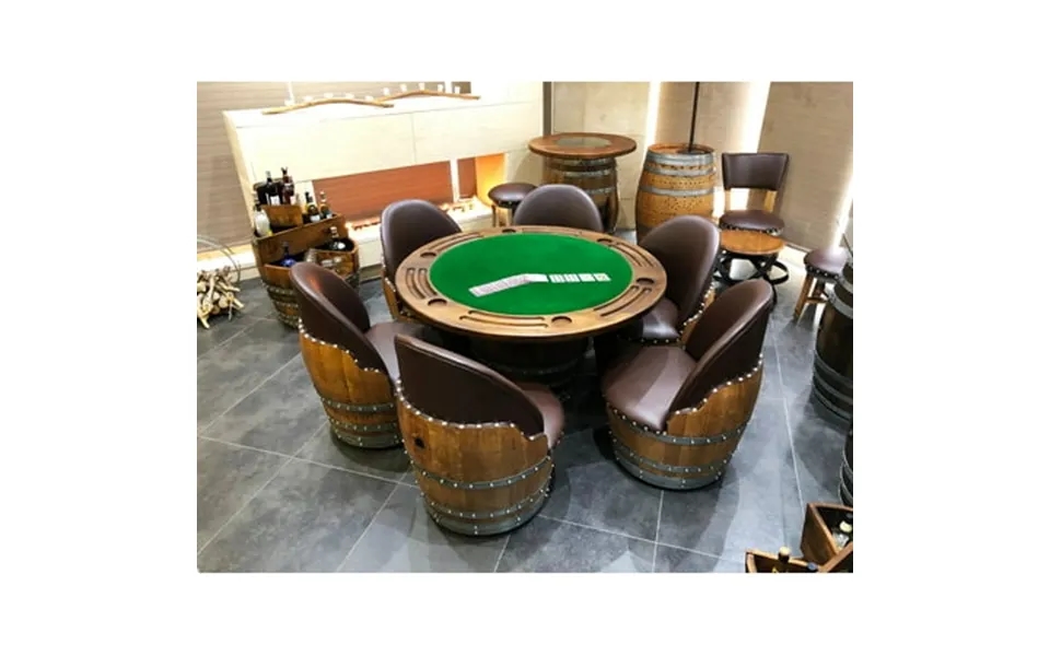 Wine Barrel Poker Set With Removable Dining Top - Game Table & Barrel Chair